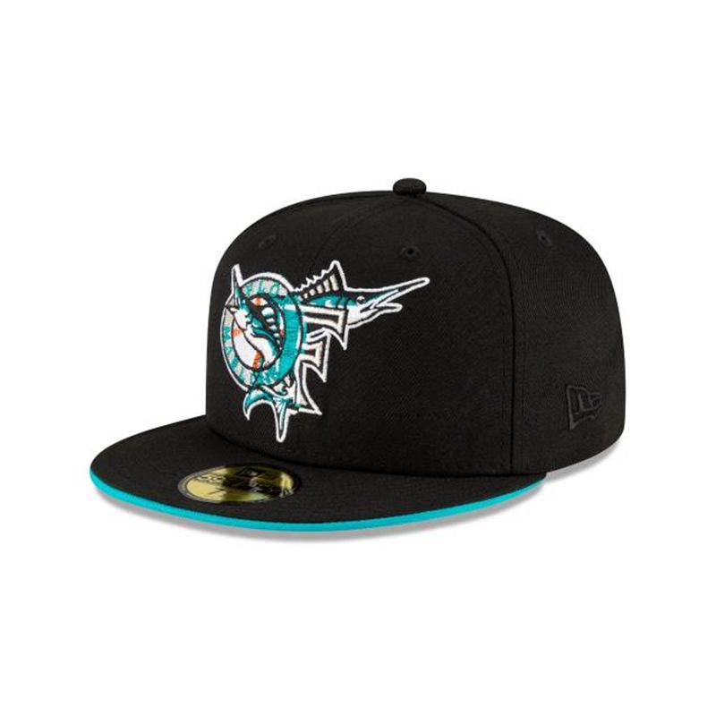 MLB Miami Marlins Double Logo 59Fifty Fitted (SFU0220) - Black New Era Caps